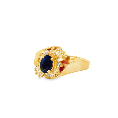 14K Yellow Gold Sapphire & Diamond Starburst Ring