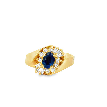 14K Yellow Gold Sapphire & Diamond Starburst Ring