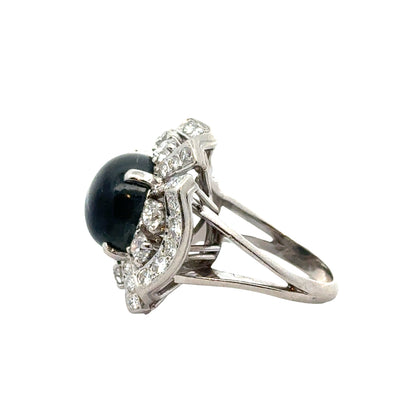 Platinum 11.26ct Cabochon Sapphire & Diamond Flower Cocktail Ring