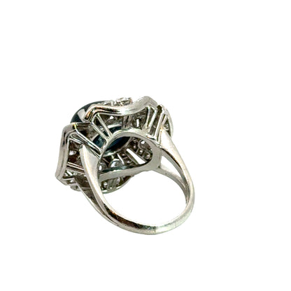 Platinum 11.26ct Cabochon Sapphire & Diamond Flower Cocktail Ring