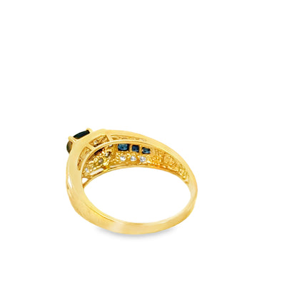 14K Yellow Gold Sapphire & Diamond Belt Design Ring