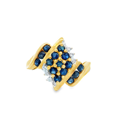 Retro Statement Ring in Yellow Gold with Sapphires and Diamonds