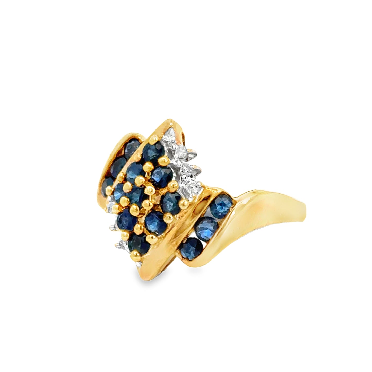 Retro Statement Ring in Yellow Gold with Sapphires and Diamonds