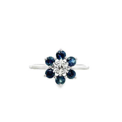 14K White Gold Sapphire & Diamond Flower Ring