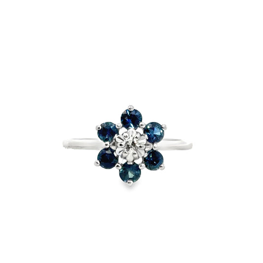 14K White Gold Sapphire & Diamond Flower Ring