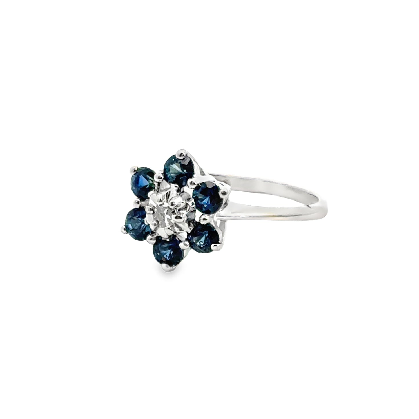 14K White Gold Sapphire & Diamond Flower Ring