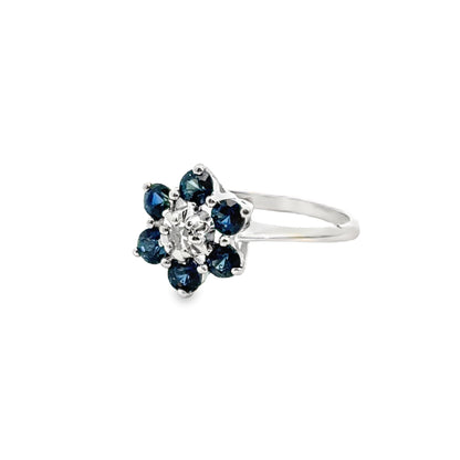 14K White Gold Sapphire & Diamond Flower Ring