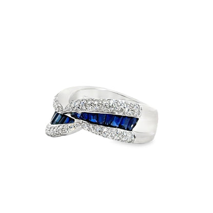 Luxury 18K White Gold Sapphire and Diamond Twist Band Ring
