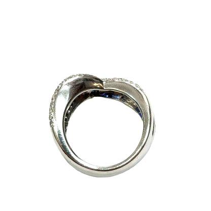 Luxury 18K White Gold Sapphire and Diamond Twist Band Ring