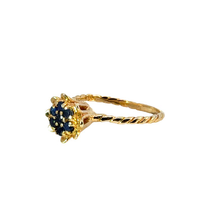 Mid-Century Sapphire Blossom Ring in 14K Yellow Gold