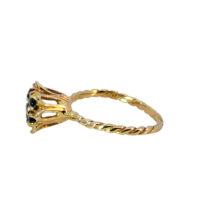 Mid-Century Sapphire Blossom Ring in 14K Yellow Gold