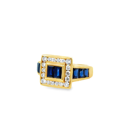 Le Vian 18K Yellow Gold Sapphire & Diamond Square Halo Ring