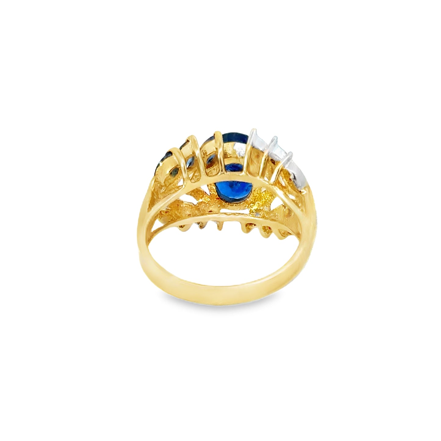 Yellow Gold Sapphire & Diamond Leaf Motif Ring