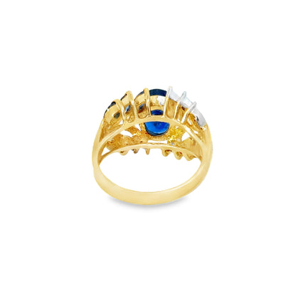 Yellow Gold Sapphire & Diamond Leaf Motif Ring