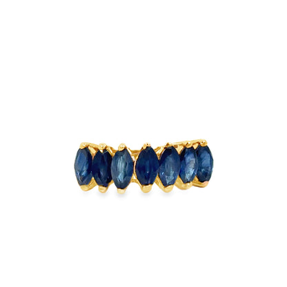 14K Yellow Gold Sapphire Band - Deep Blue Marquise Stones