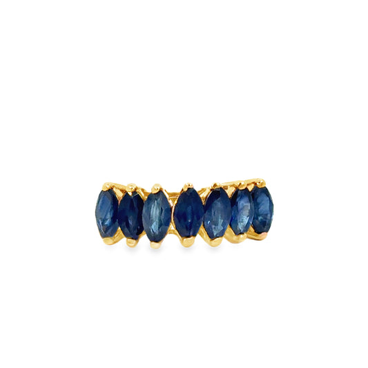 14K Yellow Gold Sapphire Band - Deep Blue Marquise Stones