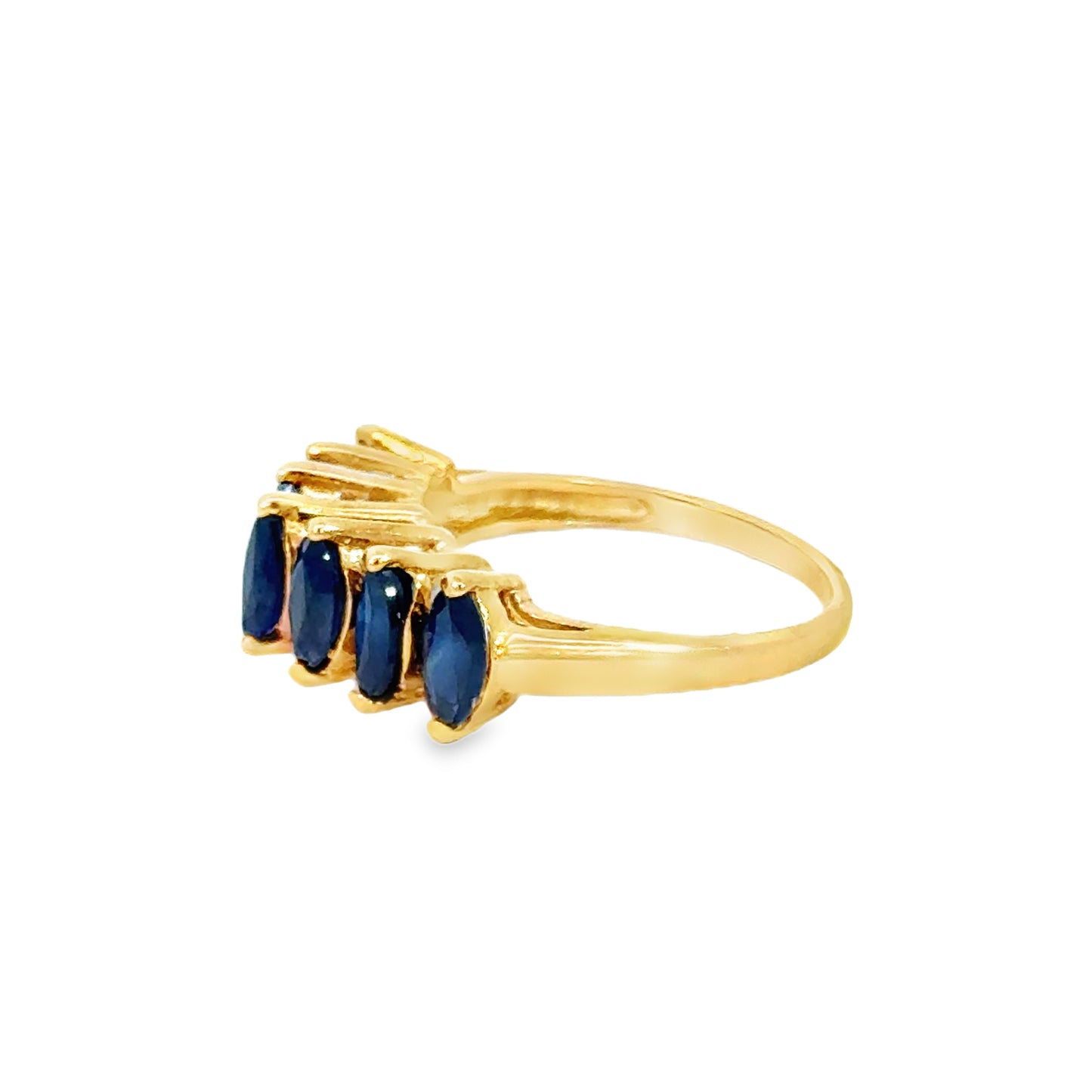 14K Yellow Gold Sapphire Band - Deep Blue Marquise Stones