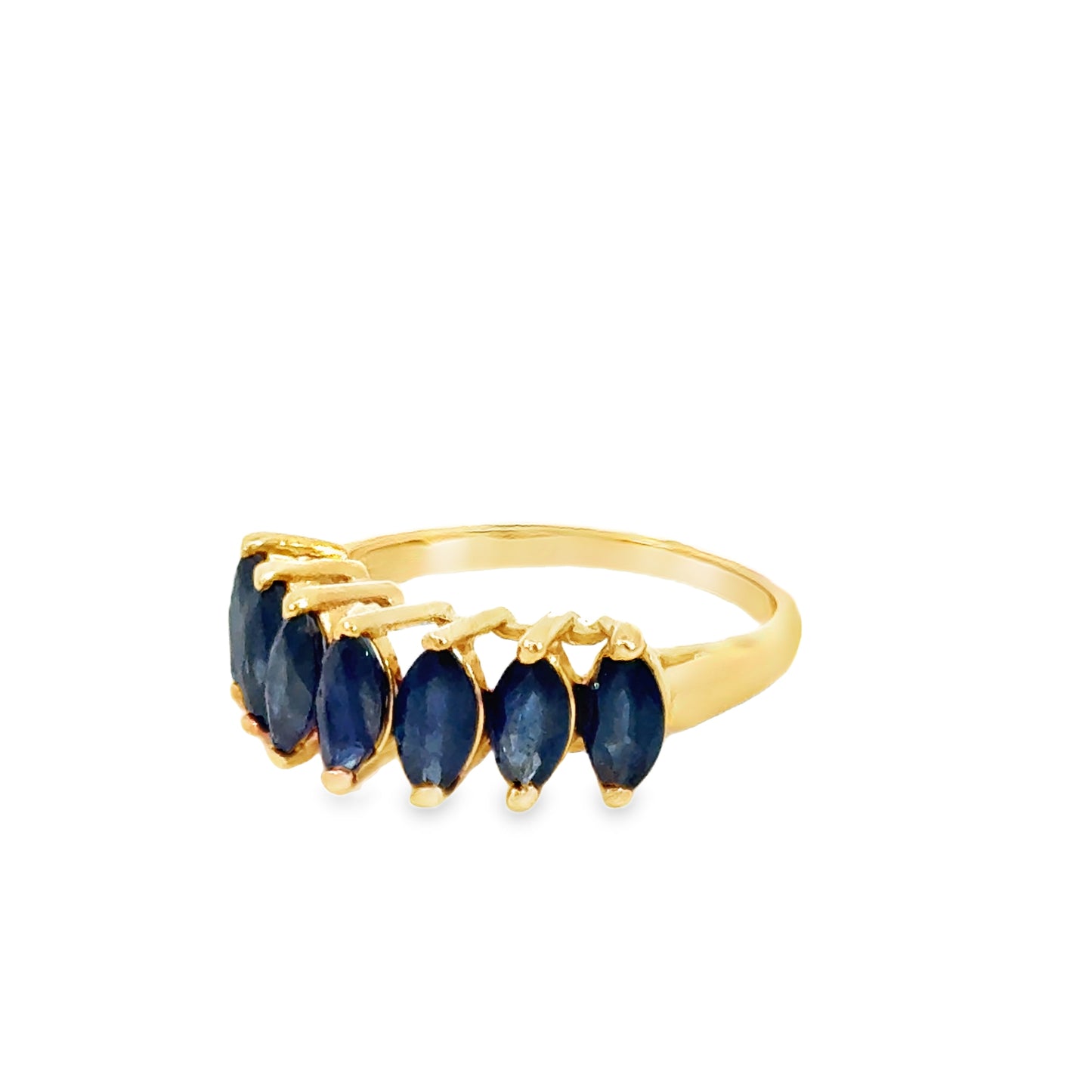 14K Yellow Gold Sapphire Band - Deep Blue Marquise Stones