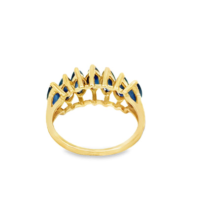 14K Yellow Gold Sapphire Band - Deep Blue Marquise Stones