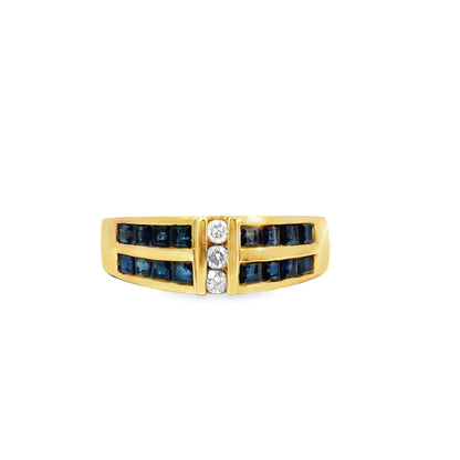 Elegant Double Channel Sapphire and Diamond Ring – 14K Yellow Gold
