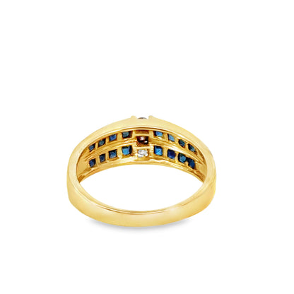 Elegant Double Channel Sapphire and Diamond Ring – 14K Yellow Gold