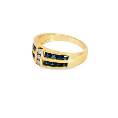 Elegant Double Channel Sapphire and Diamond Ring – 14K Yellow Gold