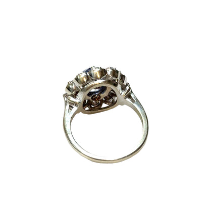 14K White Gold Romantic Sapphire and Diamond Flower Design Ring