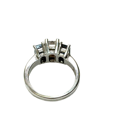 14K White Gold Sapphire & Diamond Three-Stone Ring