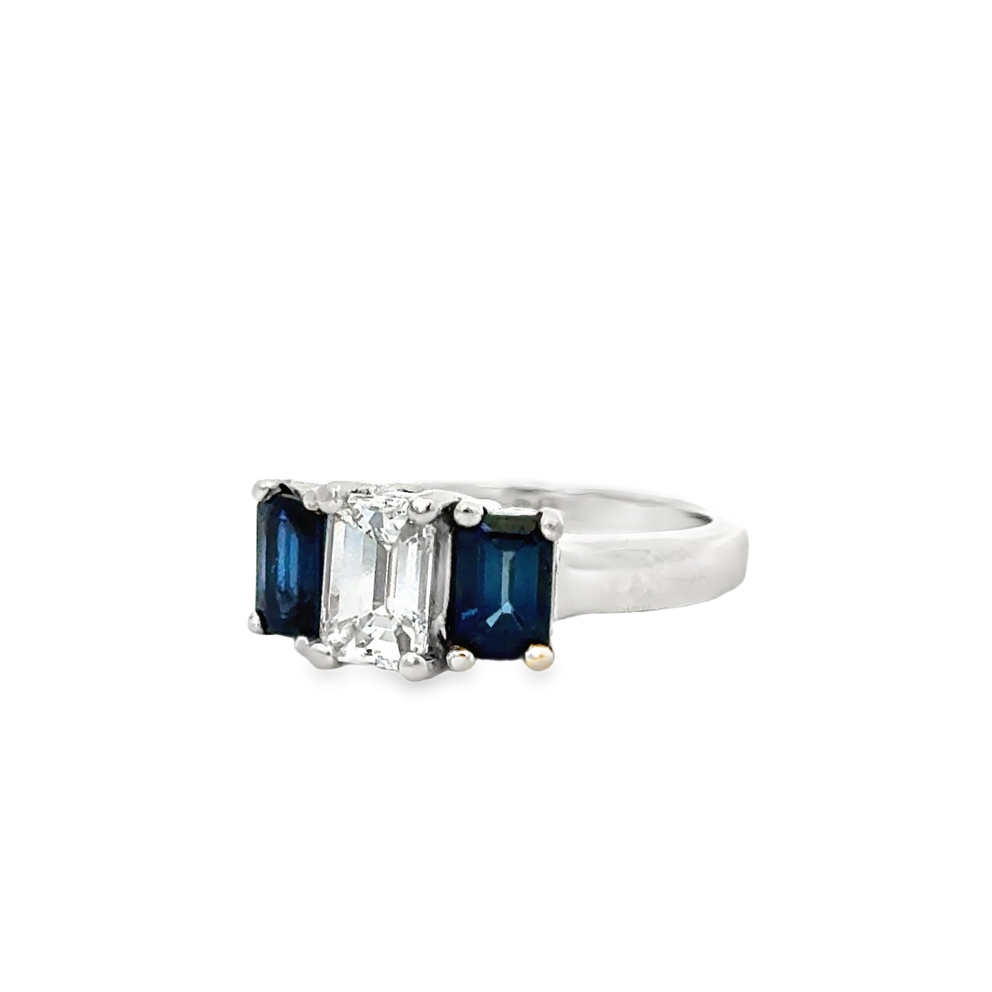 14K White Gold Sapphire & Diamond Three-Stone Ring