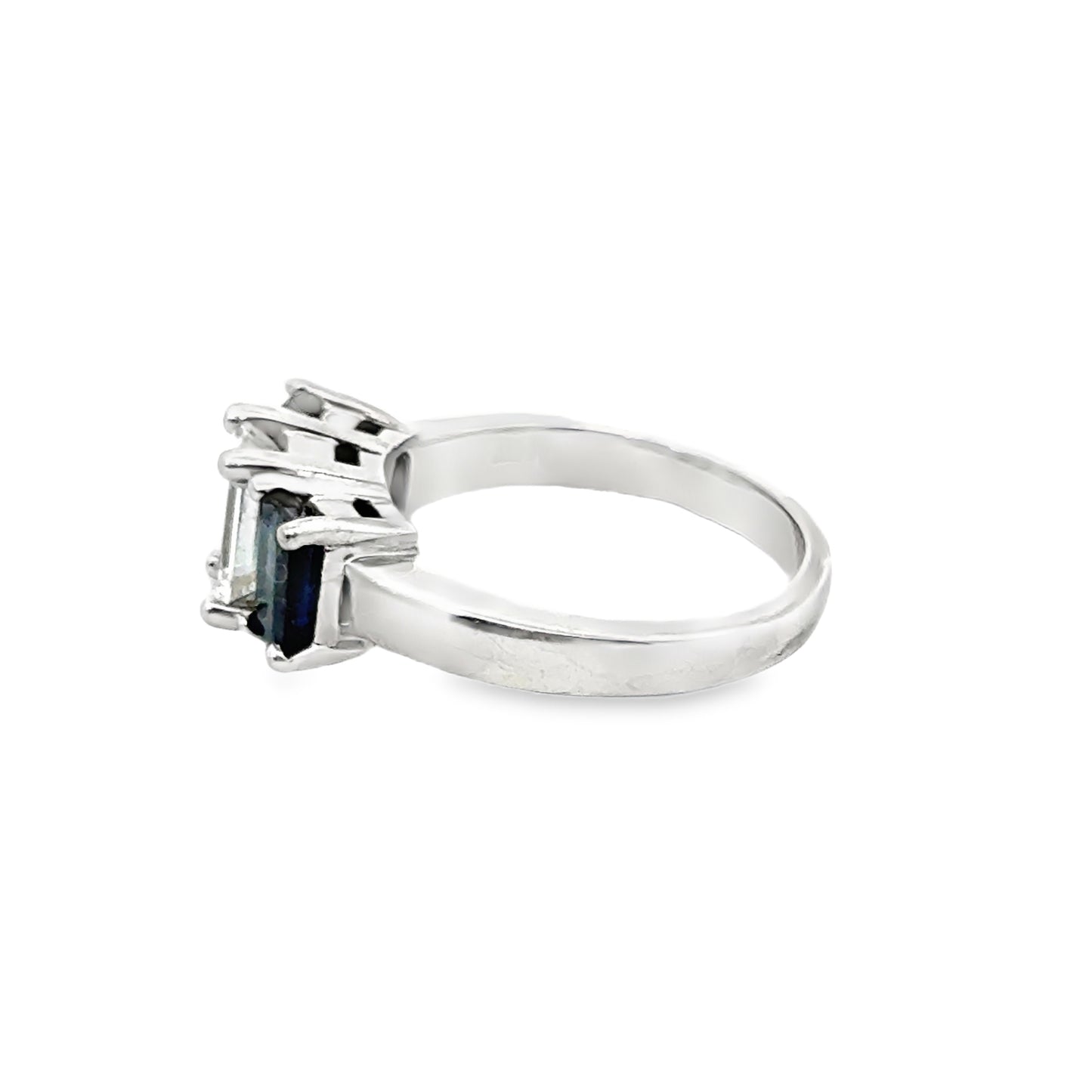 14K White Gold Sapphire & Diamond Three-Stone Ring