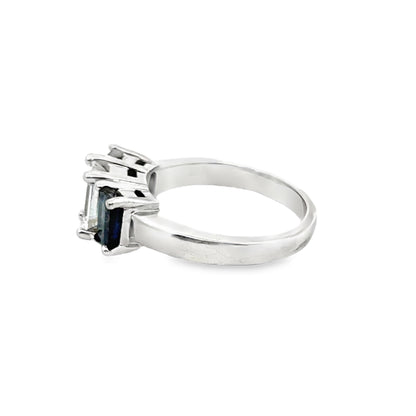14K White Gold Sapphire & Diamond Three-Stone Ring