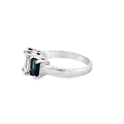 14K White Gold Sapphire & Diamond Three-Stone Ring
