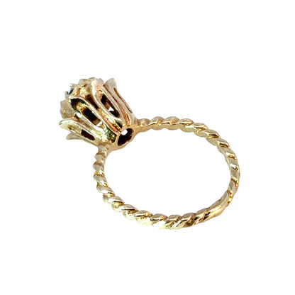 Vintage Sapphire Blossom Ring in 14K Gold, Floral Dome Design