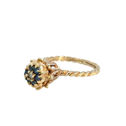 Vintage Sapphire Blossom Ring in 14K Gold, Floral Dome Design