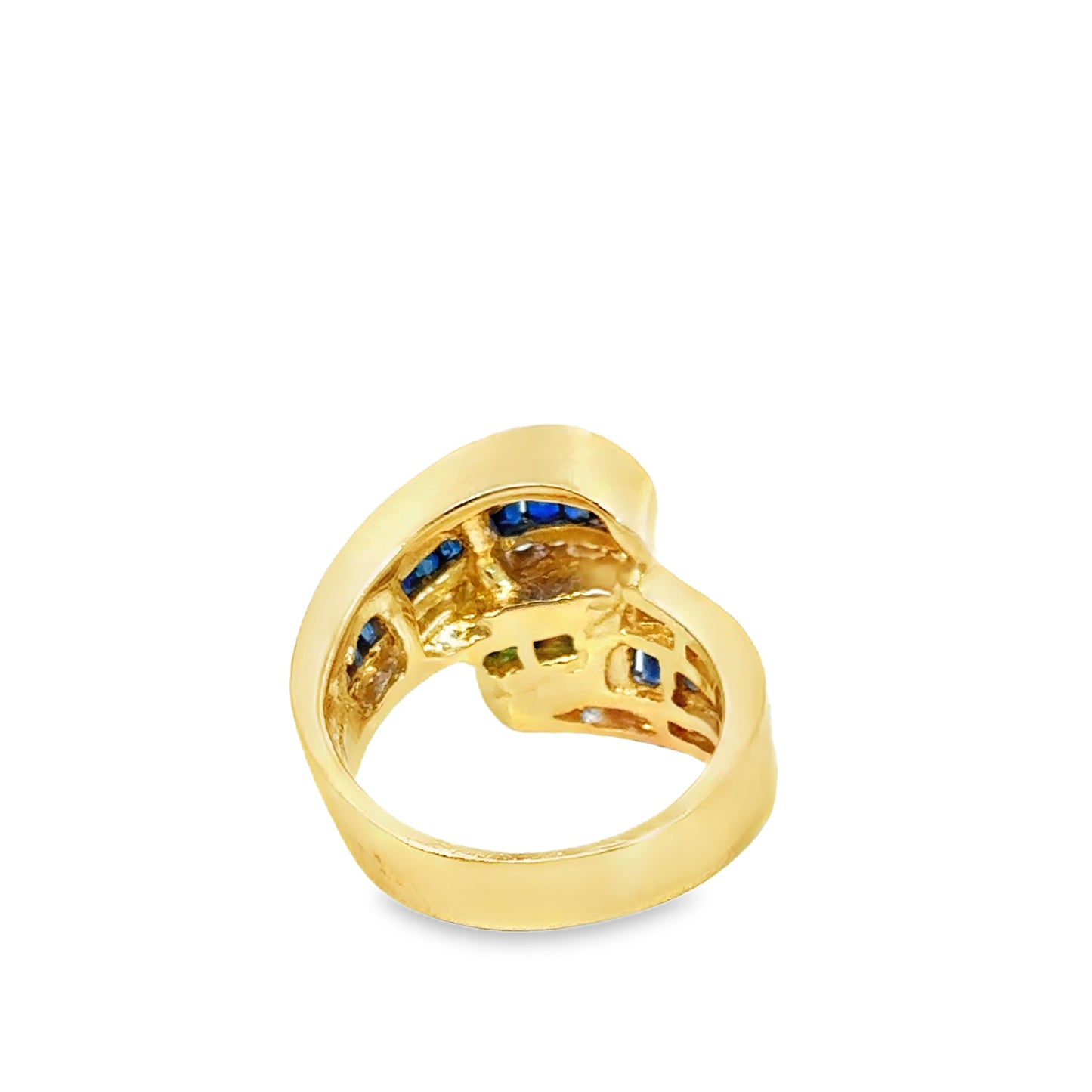 18K Yellow Gold Ribbon Ring with Sapphires, Emeralds & Diamonds