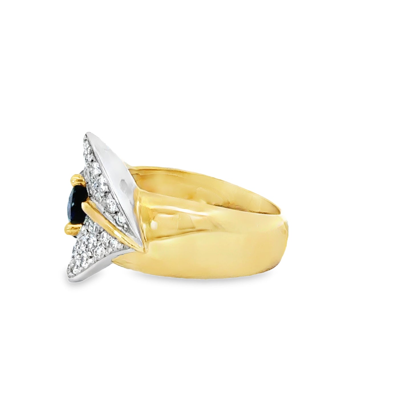 Nature-Inspired 18K Gold Sapphire and Diamond Leaf Ring
