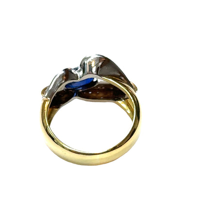 Nature-Inspired 18K Gold Sapphire and Diamond Leaf Ring