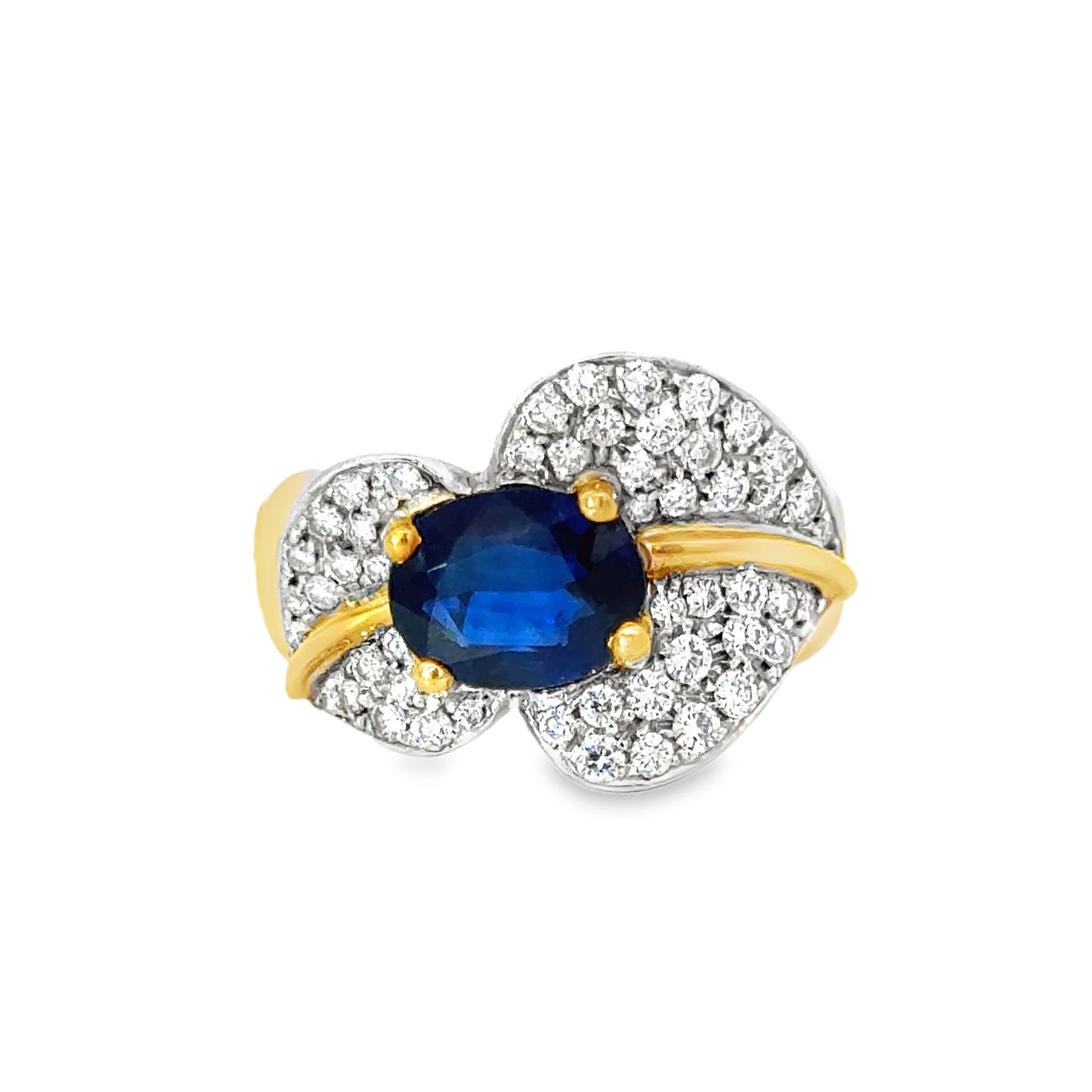 Nature-Inspired 18K Gold Sapphire and Diamond Leaf Ring