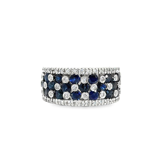 14K White Gold Multi-Row Sapphire & Diamond Cocktail Ring