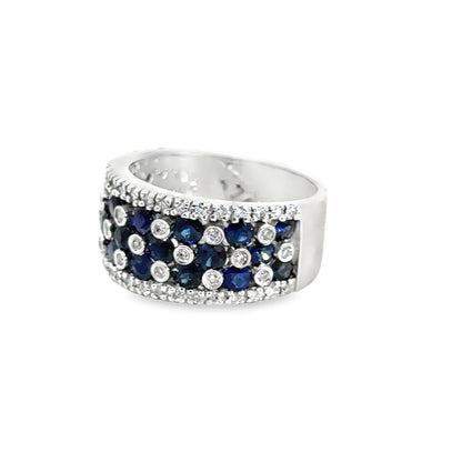 14K White Gold Multi-Row Sapphire & Diamond Cocktail Ring