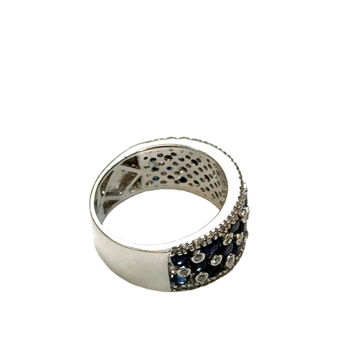 14K White Gold Multi-Row Sapphire & Diamond Cocktail Ring