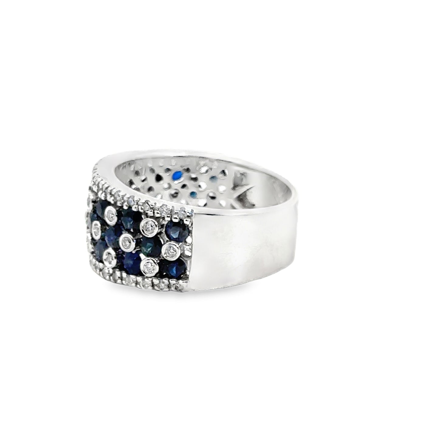 14K White Gold Multi-Row Sapphire & Diamond Cocktail Ring