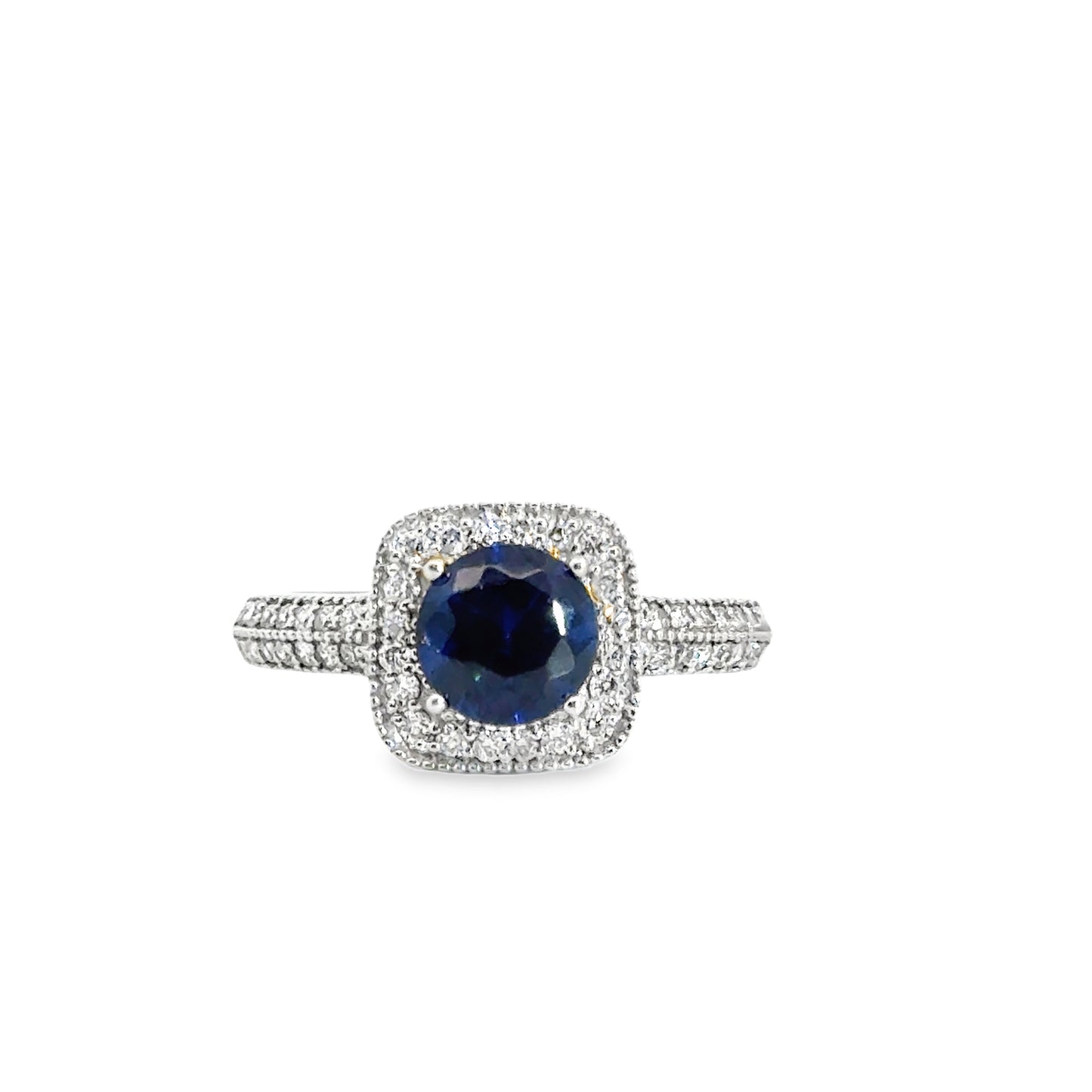 18K White Gold Sapphire & Diamond Halo Ring
