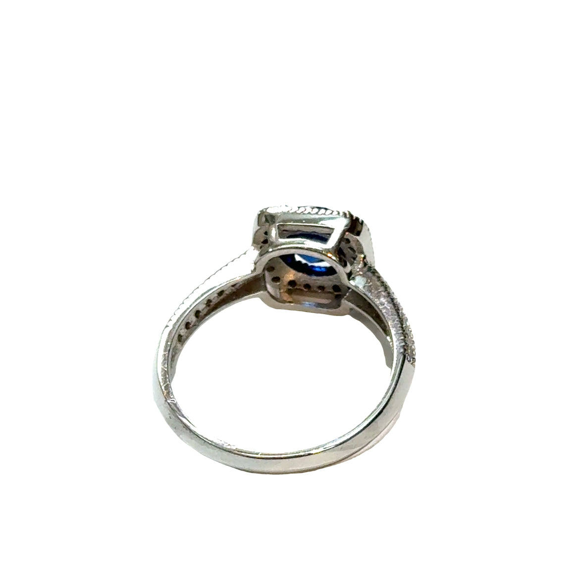18K White Gold Sapphire & Diamond Halo Ring