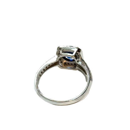 18K White Gold Sapphire & Diamond Halo Ring