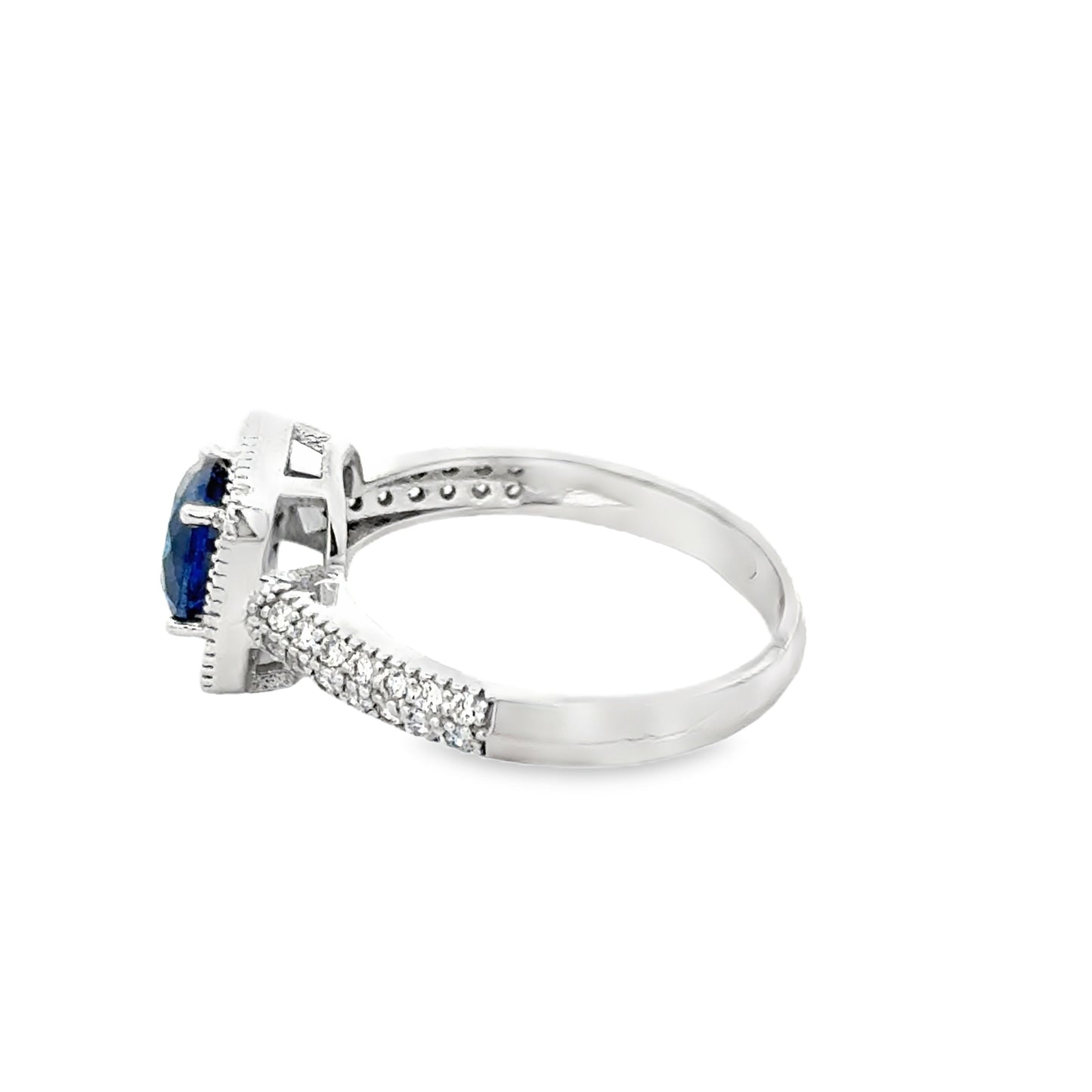 18K White Gold Sapphire & Diamond Halo Ring