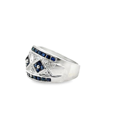 14K White Gold Sapphire & Diamond Geometric Band Ring