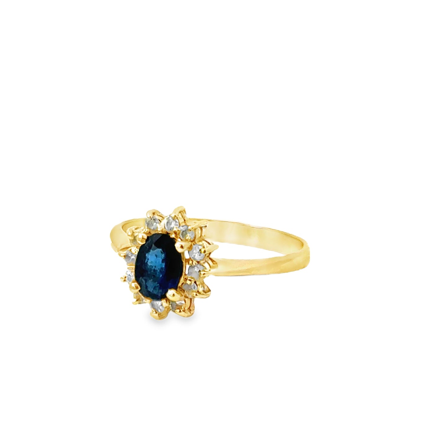 14K Yellow Gold Oval Sapphire & Diamond Halo Ring