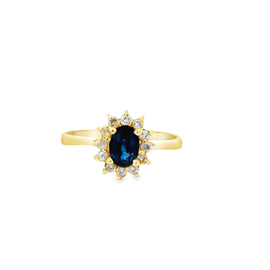 14K Yellow Gold Oval Sapphire & Diamond Halo Ring