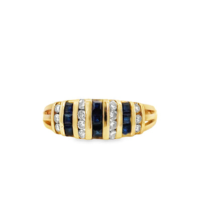 14K Yellow Gold Sapphire & Diamond Channel Band